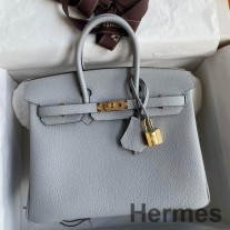 Hermes Birkin 25 Retourne Handgjord väska i Blue Glacier Clemence Läder