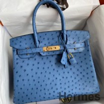Hermes Birkin 30 Retourne Handgjord väska i Mykonos strutsläder
