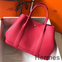 Hermes Garden Party 30-väska i rosa rött Taurillon-läder