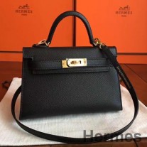 Hermes Kelly Mini II Handgjord väska i svart Epsom-läder