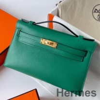 Hermes Kelly Pochette Handgjord väska i Vert Vertigo Swift Kalvskinn