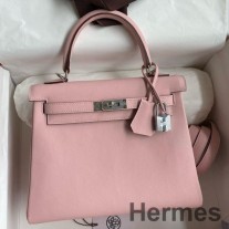 Hermes Kelly Retourne 25 Handgjord väska i Rose Sakura Swift kalvskinn