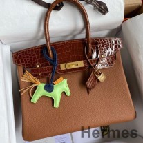 Hermes Touch Birkin 30-väska i guld Clemence och glänsande krokodilskinn från Niloticus