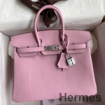 Hermes Birkin 25 Retourne Handgjord väska I Mauve Sylvestre Swift Kalvskinn