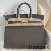 Hermes Birkin 25 Sellier Handgjord väska i Etain Epsom kalvskinn
