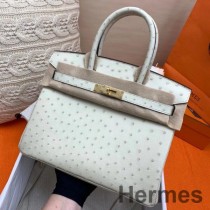 Hermes Birkin 30 Handgjord väska i Beton strutskinn