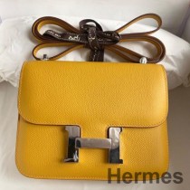 Hermes Constance 18 Handgjord väska i jaune ambre Epsom kalvskinn