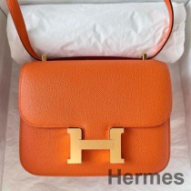 Hermes Constance 18 Handgjord väska i orange Epsom kalvskinn