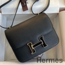 Hermes Constance Emalj 18 Handgjord väska i Svart Swift Kalvskinn
