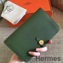 Hermes Dogon Duo Plånbok I Grönt Clemence Läder