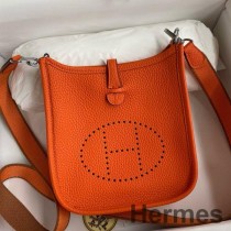 Hermes Evelyne Mini handgjord väska i orange Clemence-läder