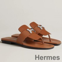 Hermes Galerie Sandaler I Brunt Kalvskinn