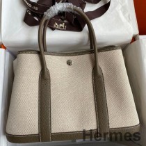 Hermes Garden Party 30 Handgjord väska i Toile och Taupe Läder