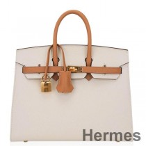 Hermes HSS Birkin 25 Sellier-väska i Craie och guld Epsom kalvskinn