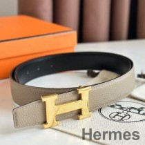 Hermes H vändbart bälte 32MM i svart Clemence-läder