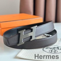 Hermes H Speed vändbart bälte 32MM i choklad Clemence-läder