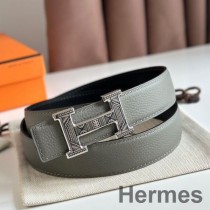 Hermes H Touareg vändbart bälte 32MM i grått Clemence-läder