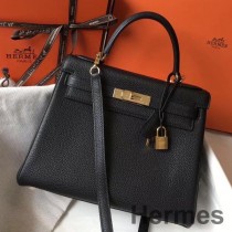 Hermes Kelly 32cm Väska I Svart Clemence Läder GHW