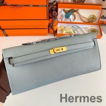 Hermes Kelly Cut Handgjord väska i blått Lin Epsom kalvskinn