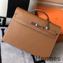 Hermes Kelly Depeche 38 Portfölj i brunt kalvskinn