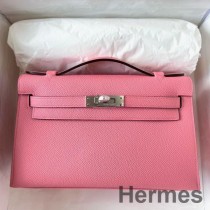 Hermes Kelly Pochette Handgjord väska i Rose Confetti Epsom Kalvskinn