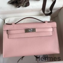 Hermes Kelly Pochette Handgjord väska i Rose Sakura Swift Kalvskinn