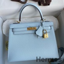 Hermes Kelly Sellier 25 Handgjord väska i Celeste Epsom kalvskinn