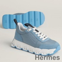 Hermes Impulse Sneakers för män i blått tyg och läder