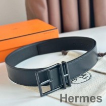 Hermes Nathan 40MM-bälte med matt spänne i svart Clemence-läder