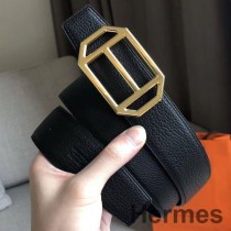 Hermes Pad vändbart bälte i svart Clemence-läder