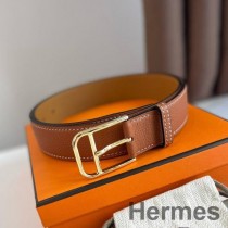 Hermes Romain 35MM-bälte i guld Clemence-läder