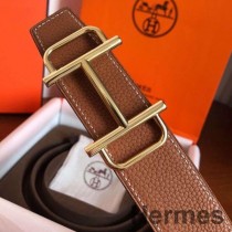 Hermes Royal 38MM vändbart bälte i brunt Clemence-läder
