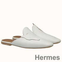 Hermes Tangeria Mules I Vitt Kalvskinn