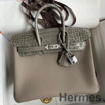 Hermes Touch Birkin 25 Väska i Gris Asfalt Glänsande Niloticus Krokodilskinn