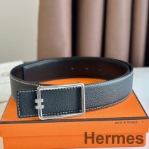 Hermes Tube H Vändbart bälte 38MM i svart Clemence-läder