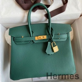 Hermes Birkin 25 Handgjord väska i Malakit Clemence-läder