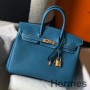 Hermes Birkin 25cm Väska i Blå Jean Clemence Läder GHW