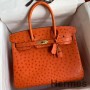 Hermes Birkin 30 Retourne Handgjord väska i orange strutsläder