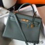Hermes Kelly 32cm Väska In Vert Amande Clemence Läder GHW