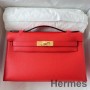Hermes Kelly Pochette Handgjord väska I Rouge Piment Epsom Kalvskinn