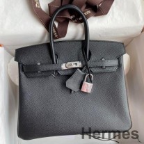 Borsa Hermes Birkin 25 fatta a mano in pelle di vitello Epsom nera