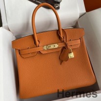 Borsa Hermes Birkin 25 fatta a mano in pelle arancione Clemence