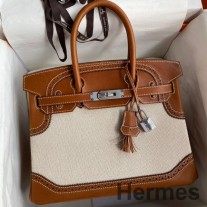 Borsa Hermes Ghillies Birkin da 30 cm in edizione limitata in toile e pelle Swift dorata