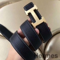 Fibbia per cintura Hermes H e cinturino Clemence nero da 32 mm