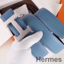 Fibbia per cintura Hermes H e cinturino blu Clemence da 32 mm