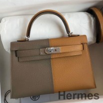 Borsa tricolore Hermes Kelly Mini II Sellier in pelle di vitello Epsom Talpa / Sesamo / Blu Nuit