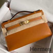 Borsa Hermes Kelly Pochette fatta a mano in pelle di vitello Swift dorata