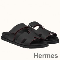 Sandali Chypre Hermes da uomo in pelle di vitello Epsom nera
