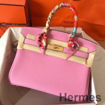 Borsa Hermes Birkin 30 fatta a mano in pelle rosa Clemence