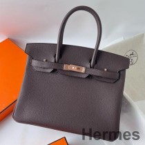 Borsa Hermes Birkin 30 Retourne fatta a mano in pelle Rouge Sellier Clemence